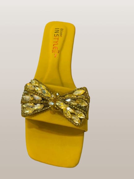 Women's Crystal Bow Embellished Flat Slide Sandals