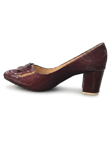 Crystal-Buckle Pointed-Toe Block Heels