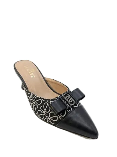 Elegant Pointed-Toe Monogram Mules – Low Kitten Heel Slip-On Pumps LOWE SPECial