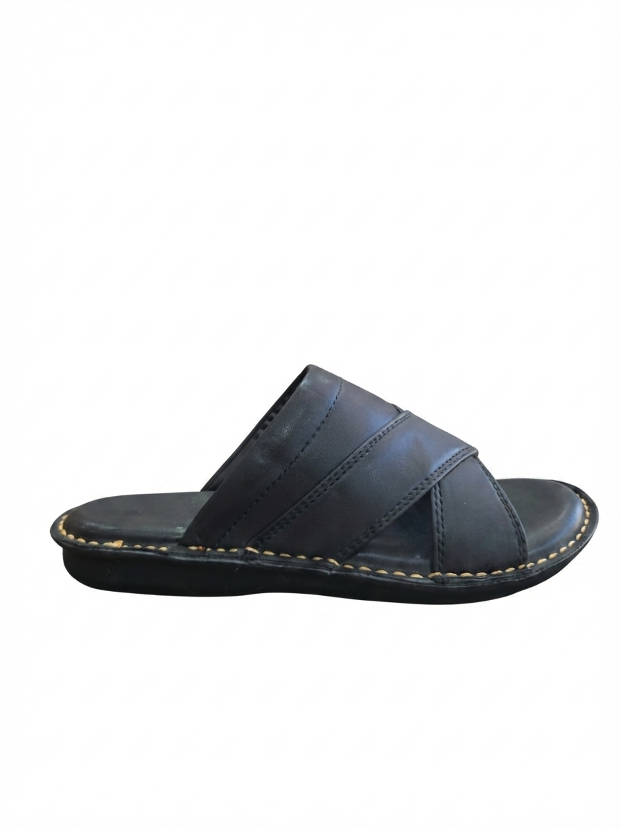 Handcrafted Leather Cross-Strap Chappal – black
