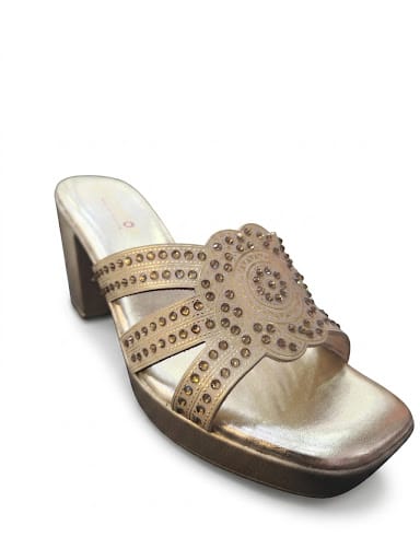 ✨ Glamorous Champagne Embellished Medallion Platform Mules | Chunky Block Heels ✨