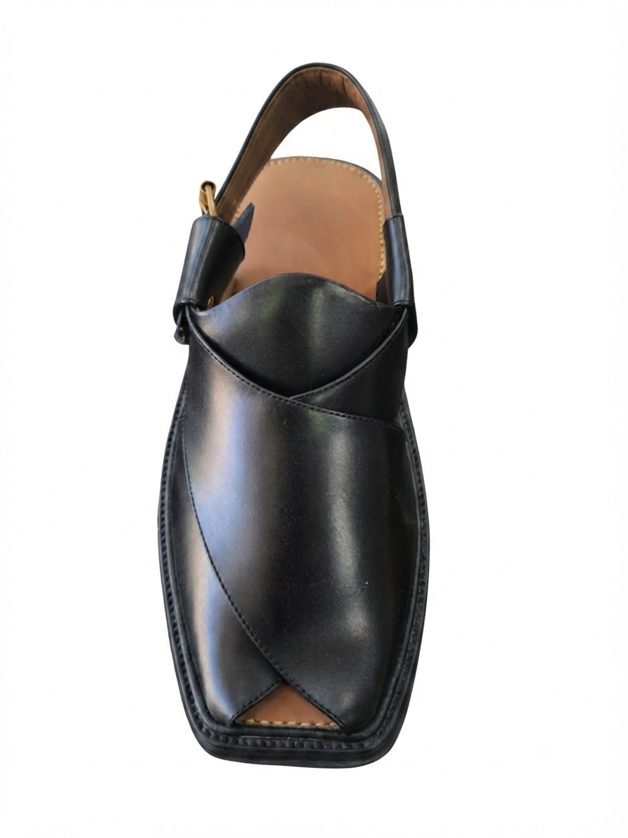 Handcrafted Black Leather Peshawari Chappal