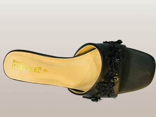 Noir Classic Embellished Kitten Heel Slide – Women's Premium Festive Footwear