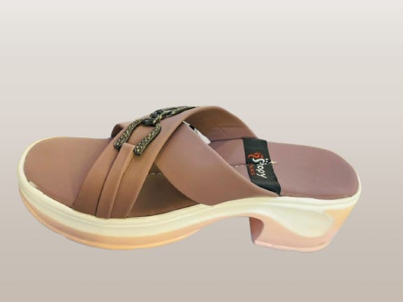 Women's Brown Leather Cross-Strap Block Heel Sandals with Chain Detail
