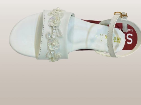 Women's Beige Floral Embellished Ankle Strap Flat Sandals