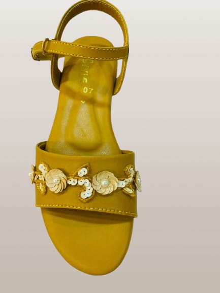 Women's Beige Floral Embellished Ankle Strap Flat Sandals