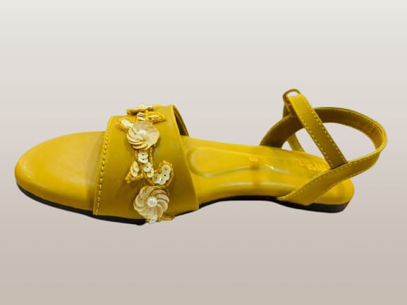 Women's Beige Floral Embellished Ankle Strap Flat Sandals