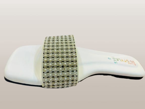 Instyle Crystal Embellished Flat Slide – Women's Premium Festive Footwear