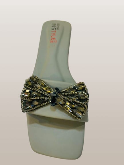 Women's  Crystal Bow Embellished Flat Slide Sandals
