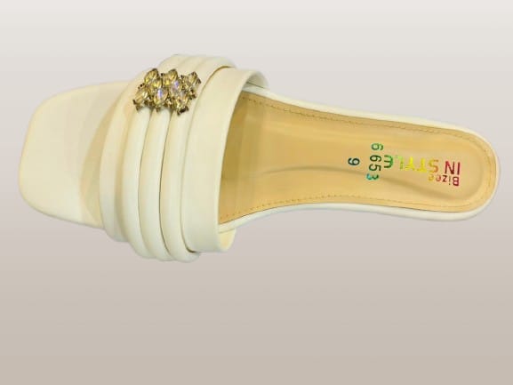 IVORY LUXURY SLIDE SANDALS WITH GOLD EMBILISHMENT