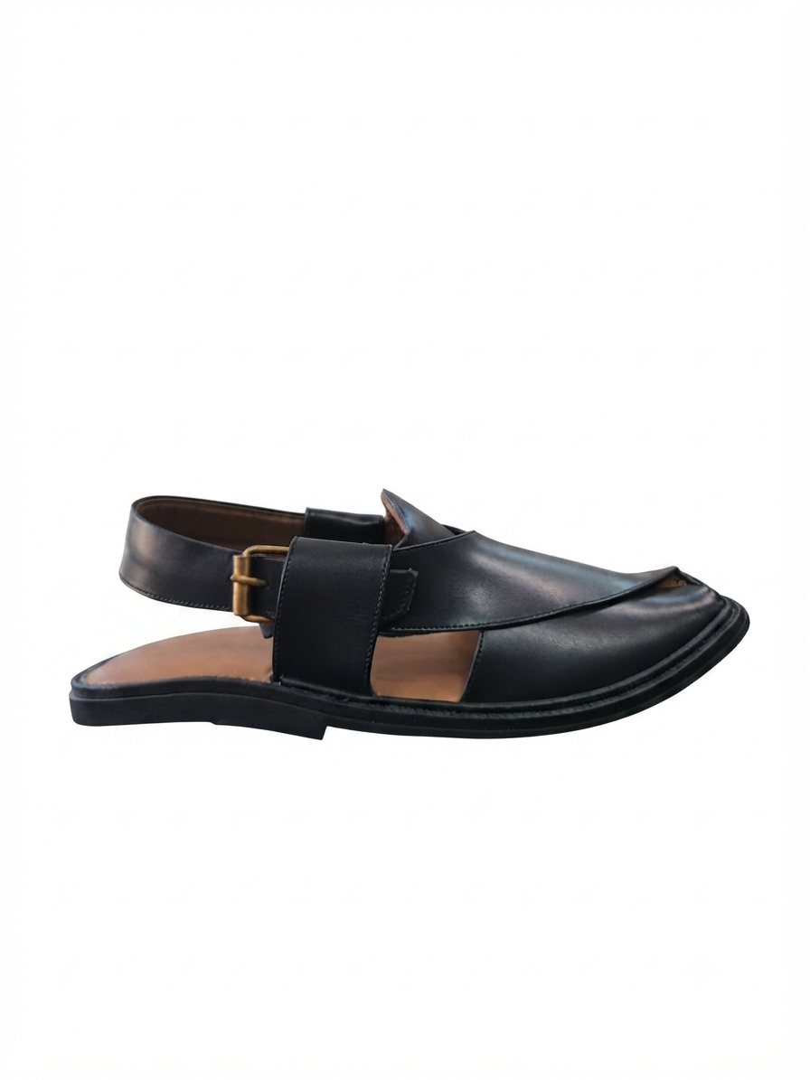 Handcrafted Black Leather Peshawari Chappal