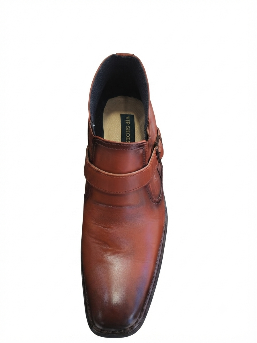 Artisan Burnished Leather Monk Boot with Side Zipper