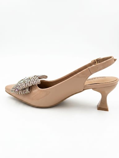 Classic Patent Slingback Kitten Heels with Crystal-Beaded Bow