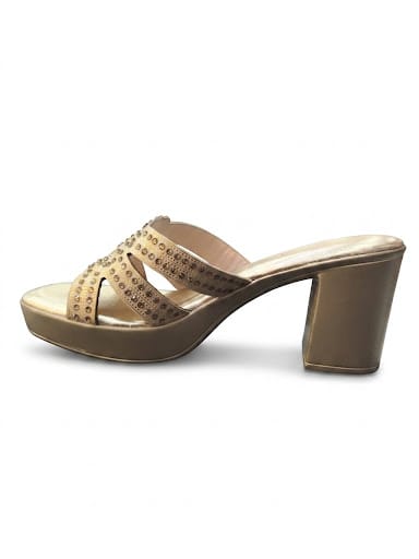 ✨ Glamorous Champagne Embellished Medallion Platform Mules | Chunky Block Heels ✨