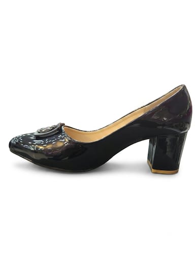 Crystal-Buckle Pointed-Toe Block Heels