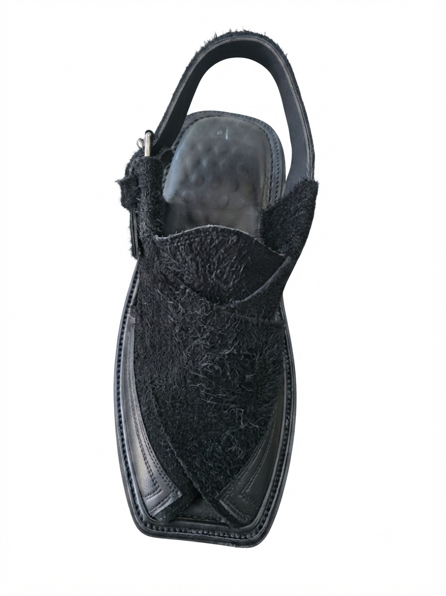Peshawari Chappal Black — Handcrafted Velvet & Leather Sandal