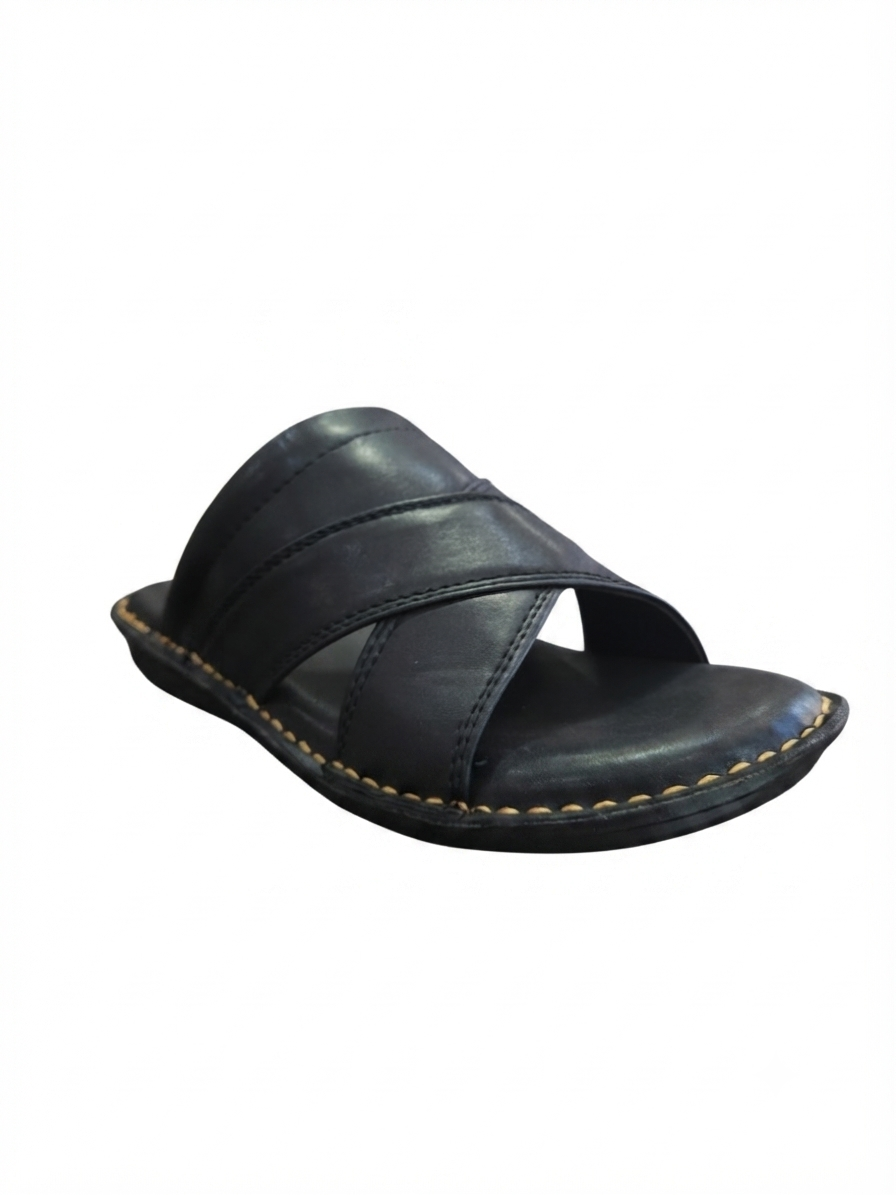 Handcrafted Leather Cross-Strap Chappal – black