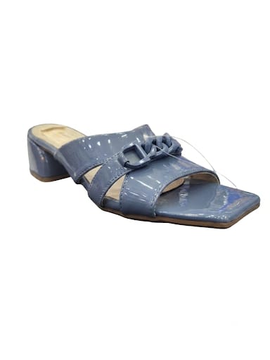 Classic Women’s Block Heel Slide Sandals with Chain Detail – Black, Ivory & Blue