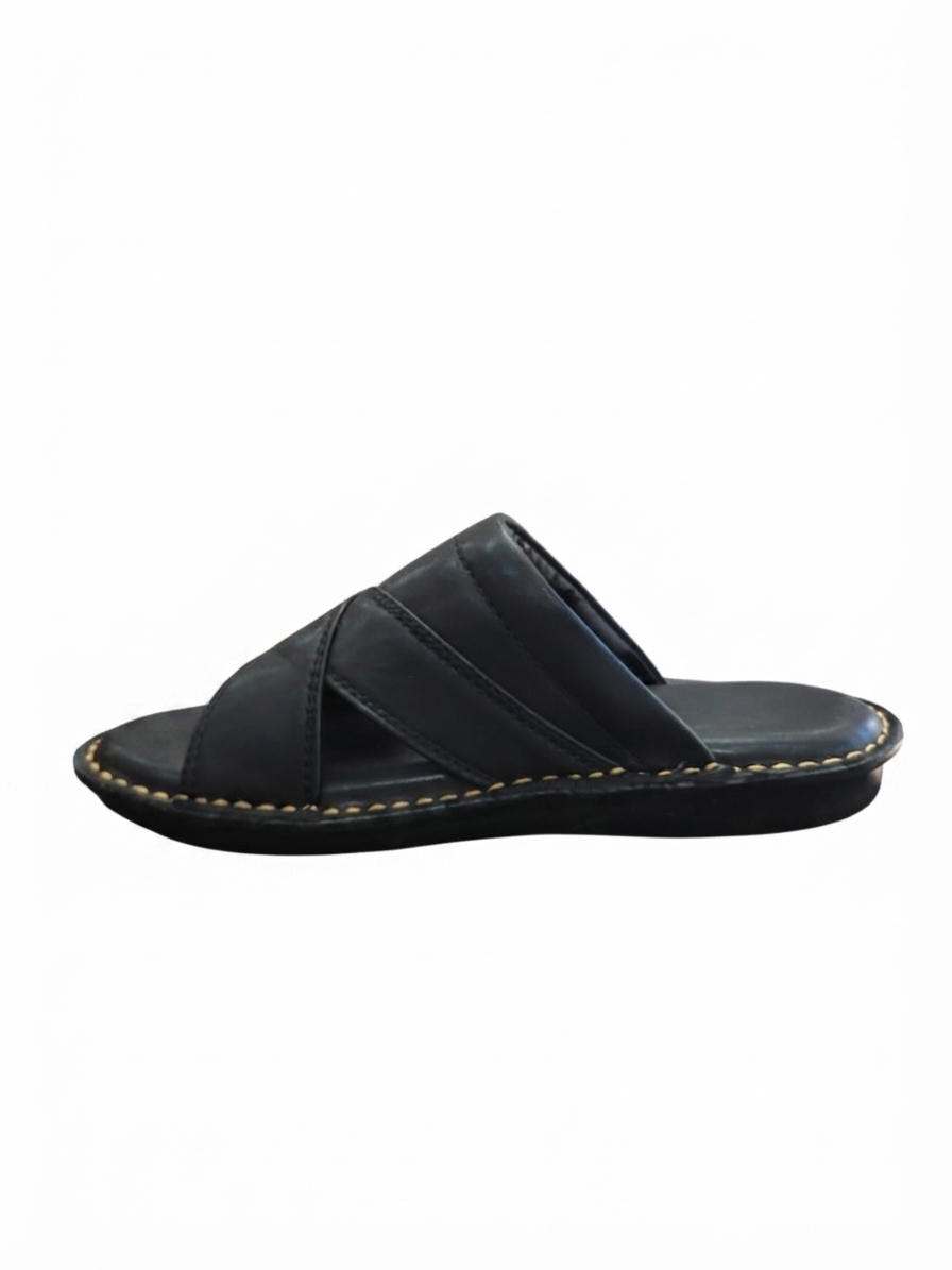 Handcrafted Leather Cross-Strap Chappal – black