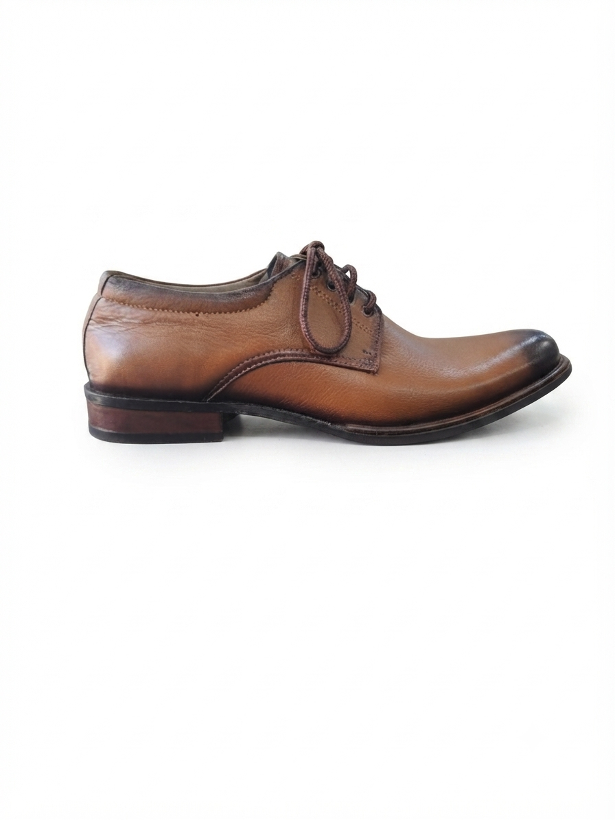 Handcrafted tan leather Derby shoe top view