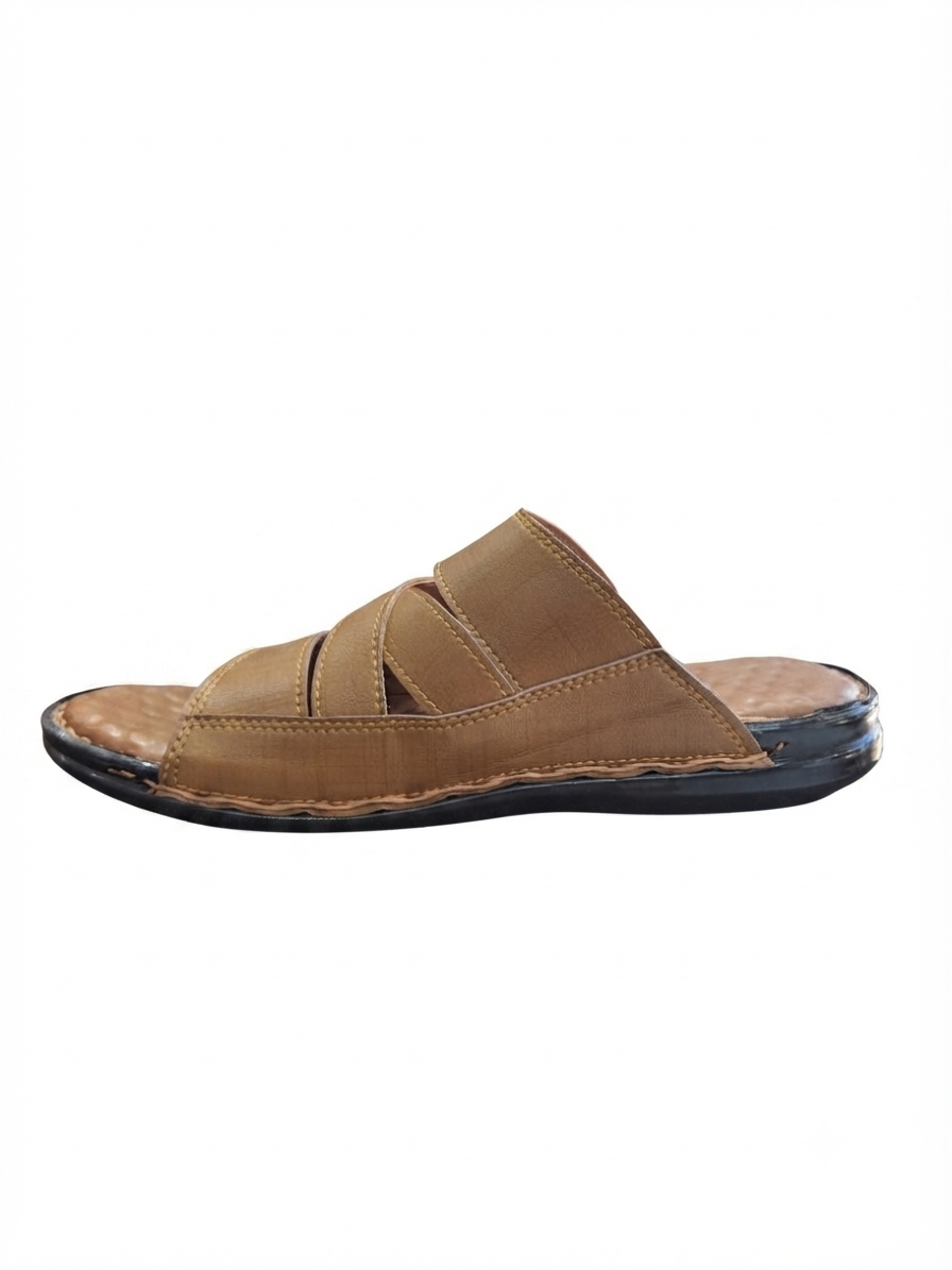 Beige Cross-Strap Handmade Leather Sandal