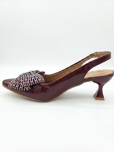 Classic Patent Slingback Kitten Heels with Crystal-Beaded Bow
