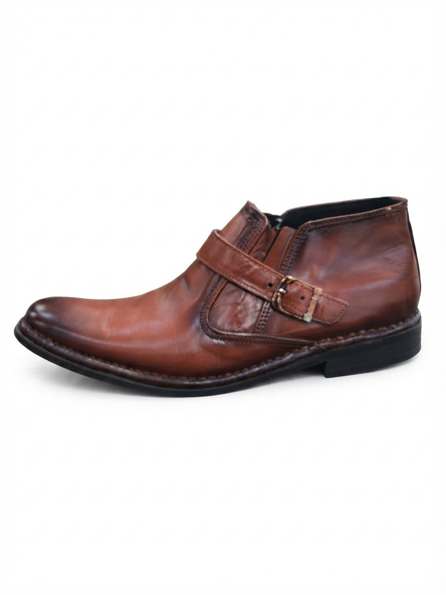 Artisan Burnished Leather Monk Boot with Side Zipper
