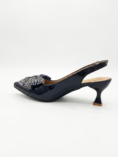 Classic Patent Slingback Kitten Heels with Crystal-Beaded Bow