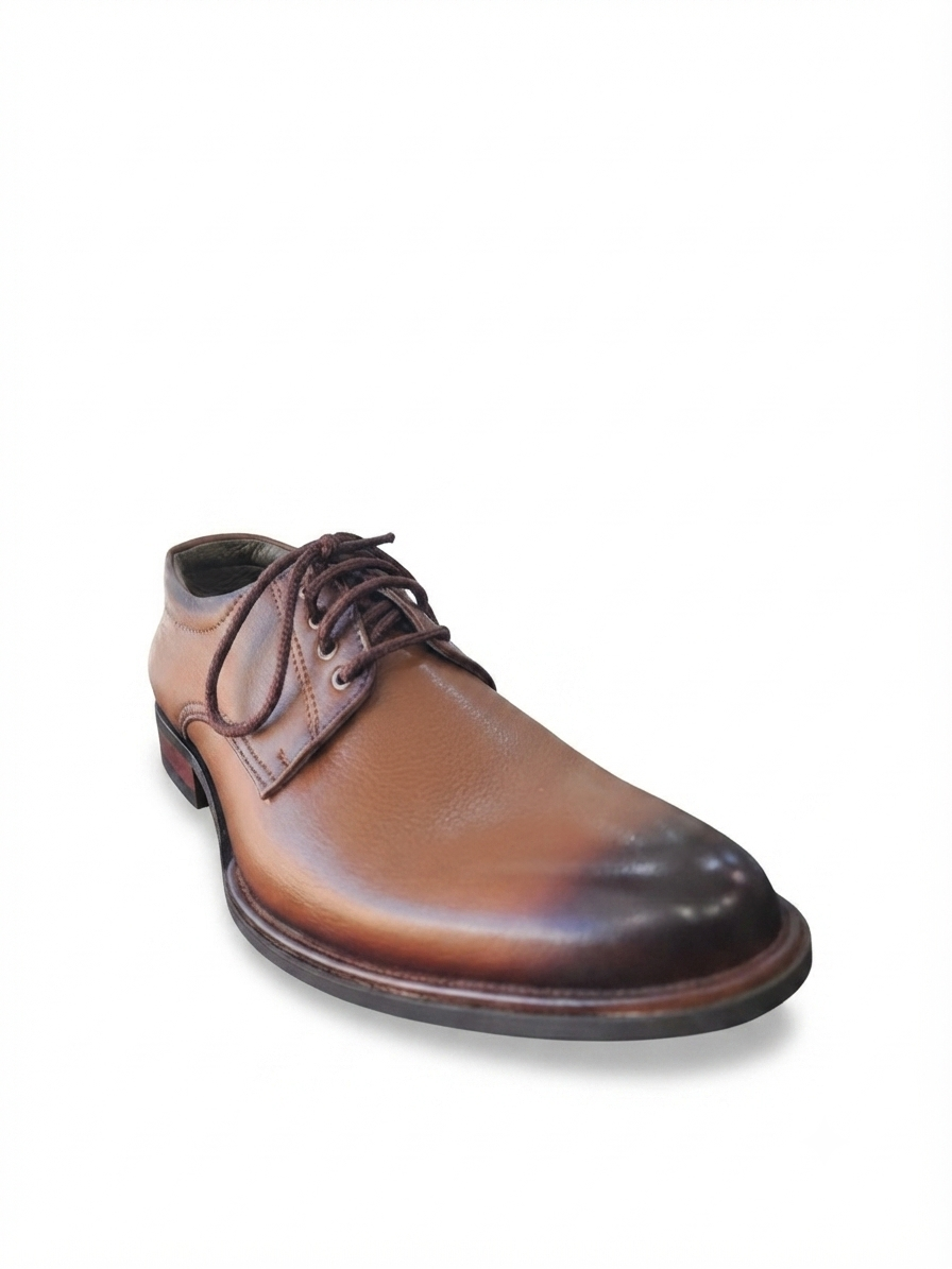 Handcrafted tan leather Derby shoe front view