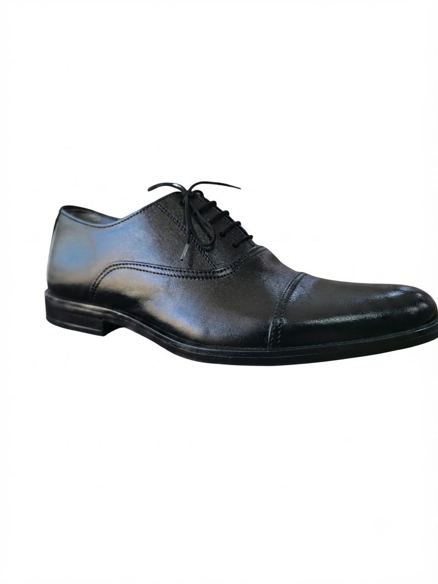 Black Leather Cap-Toe Oxford Shoes for Men | Handcrafted Formal Dress Shoes
