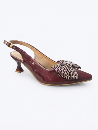Classic Patent Slingback Kitten Heels with Crystal-Beaded Bow