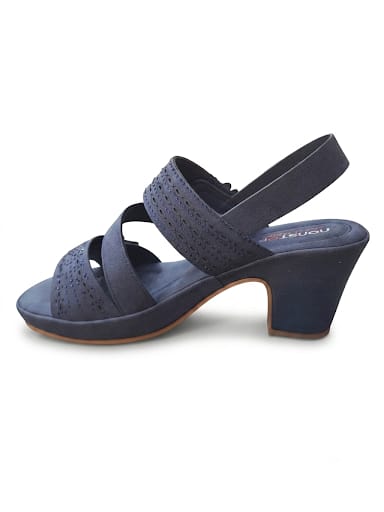 👑 Classy Floral Embroidered Block Heel Sandals | Women's Slingback Formal Shoes (Navy & Blush Pink) 🌸