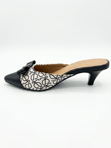 Elegant Pointed-Toe Monogram Mules – Low Kitten Heel Slip-On Pumps LOWE SPECial