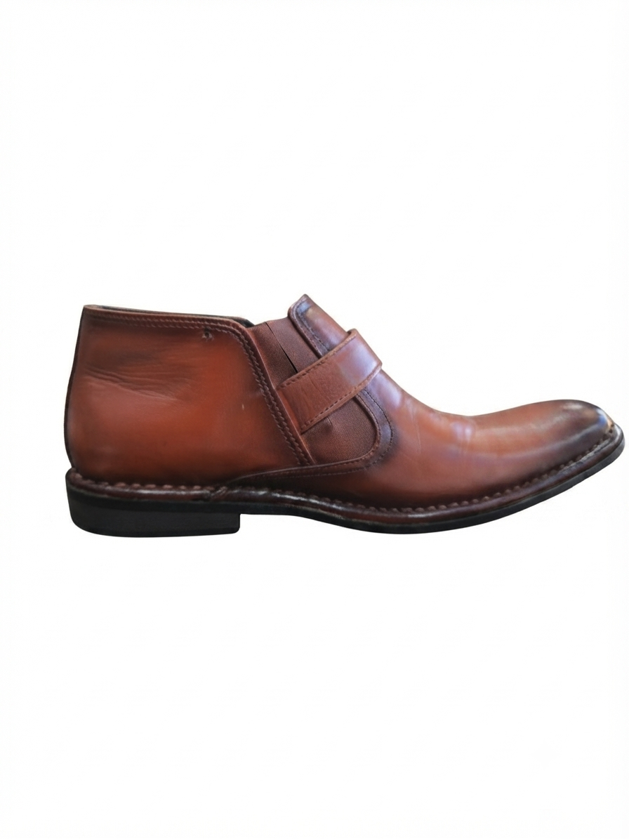 Artisan Burnished Leather Monk Boot with Side Zipper
