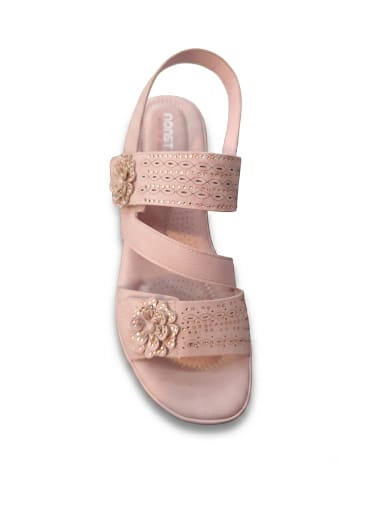 👑 Classy Floral Embroidered Block Heel Sandals | Women's Slingback Formal Shoes (Navy & Blush Pink) 🌸