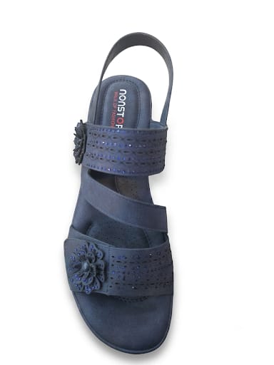 👑 Classy Floral Embroidered Block Heel Sandals | Women's Slingback Formal Shoes (Navy & Blush Pink) 🌸