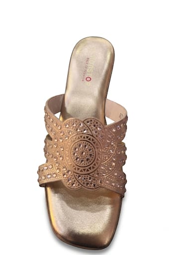 ✨ Glamorous Champagne Embellished Medallion Platform Mules | Chunky Block Heels ✨