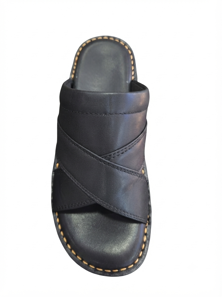 Handcrafted Leather Cross-Strap Chappal – black