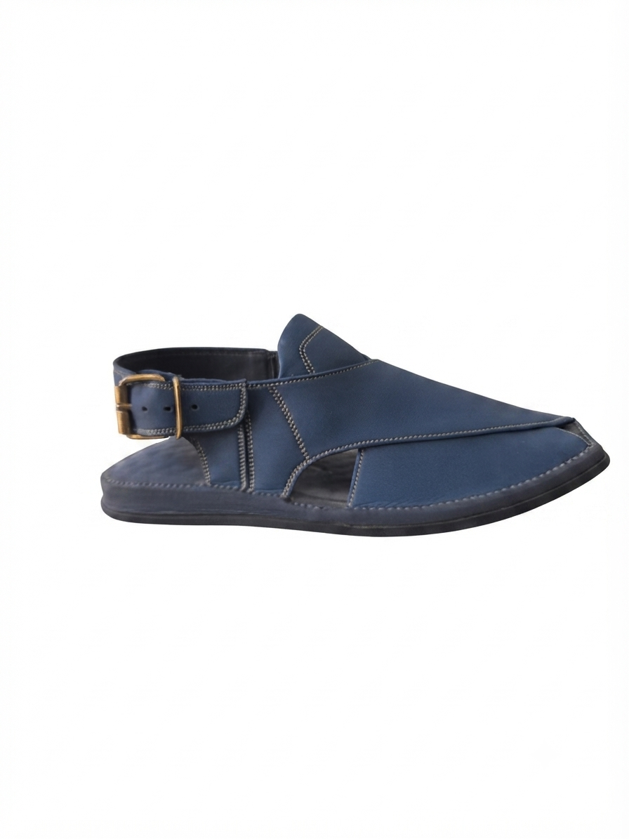 Navy Blue Peshawari Chappal | Handcrafted Leather Buckle Sandal for Men – SHOEZISTAN