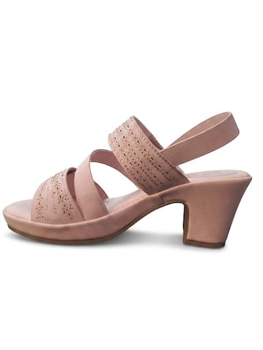 👑 Classy Floral Embroidered Block Heel Sandals | Women's Slingback Formal Shoes (Navy & Blush Pink) 🌸