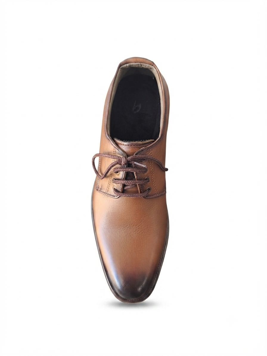 Handcrafted tan leather Derby shoe side view