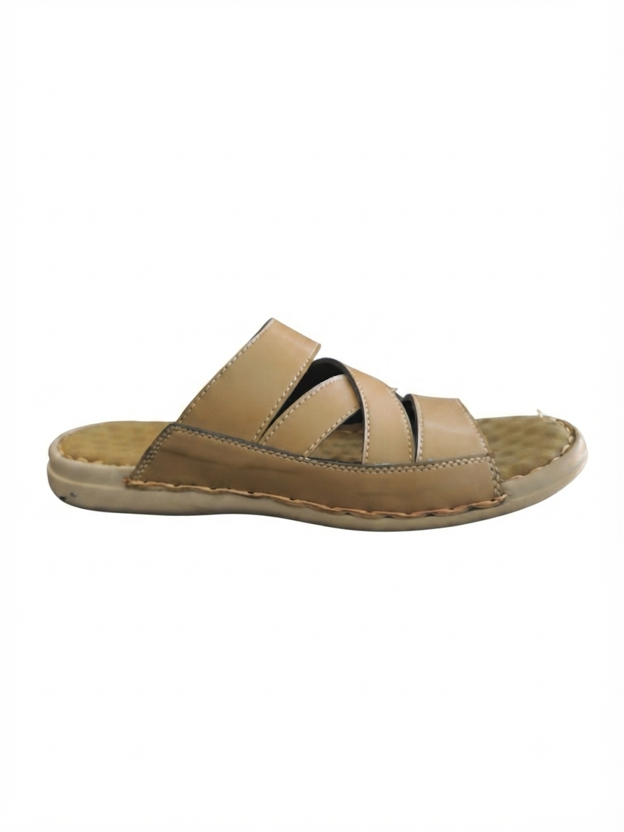 Beige Cross-Strap Handmade Leather Sandal