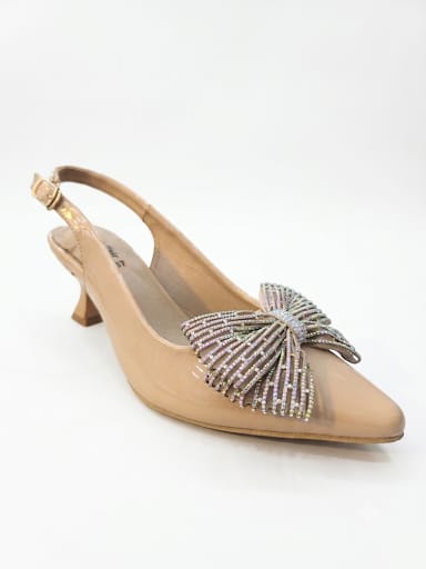 Classic Patent Slingback Kitten Heels with Crystal-Beaded Bow