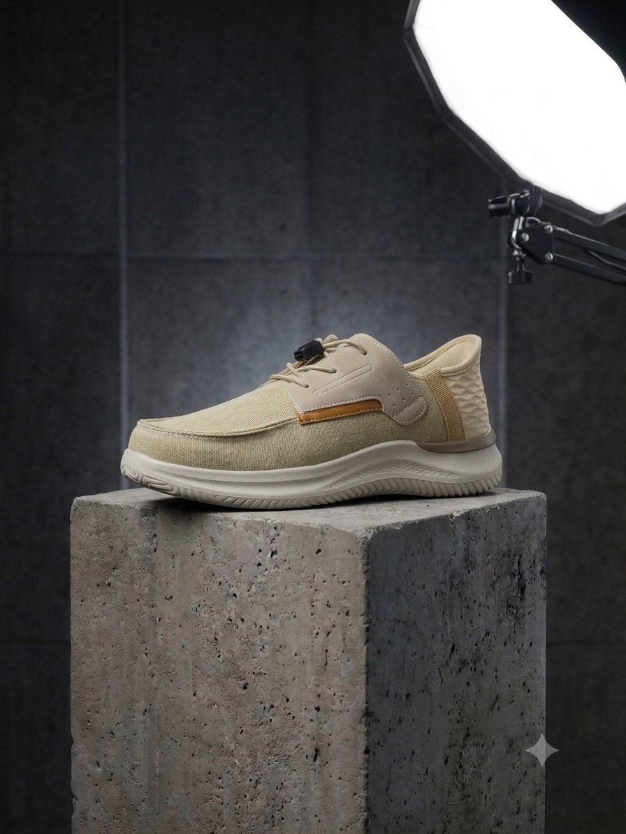 Comfortable Men's Slip-On Shoes with Elastic Toggle Laces - Breathable Canvas Sneak