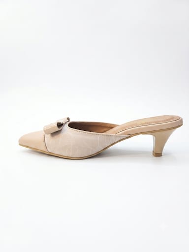 Elegant Pointed-Toe Monogram Mules – Low Kitten Heel Slip-On Pumps LOWE SPECial
