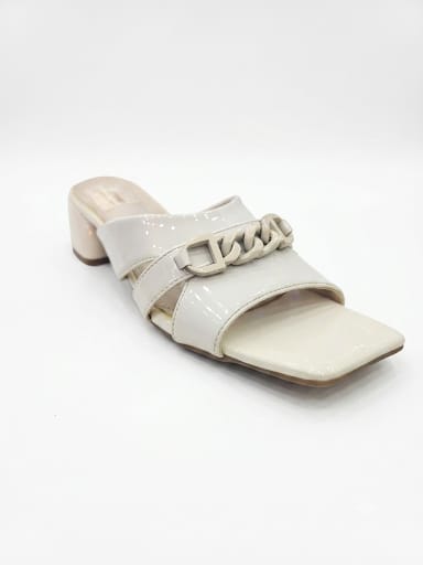 Classic Women’s Block Heel Slide Sandals with Chain Detail – Black, Ivory & Blue